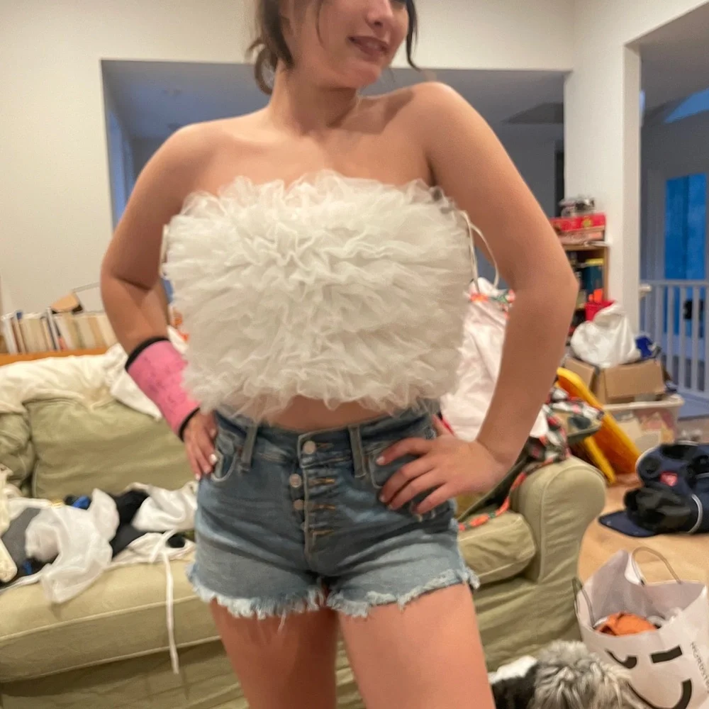 White Ruffled Tube Top - Picture 2 of 3